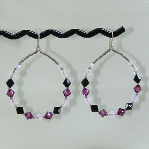 Purple Pink and Blavk Crystal Glam Hoops